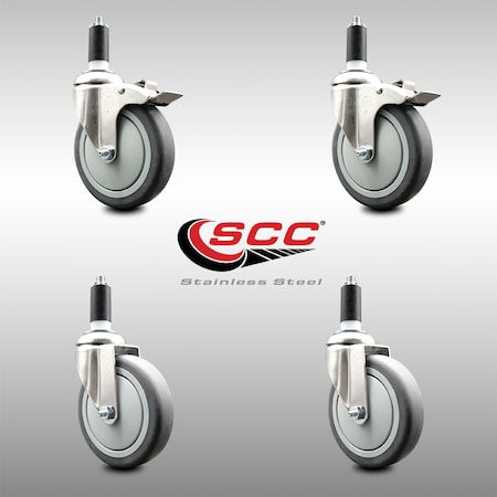 Service Caster 5 Inch 316SS Thermoplastic Rubber Swivel 1-3/8 Inch Stem Caster Lock Brake, 2PK SCC-SS316TTLEX20S514-TPRB-2-S-2-138
